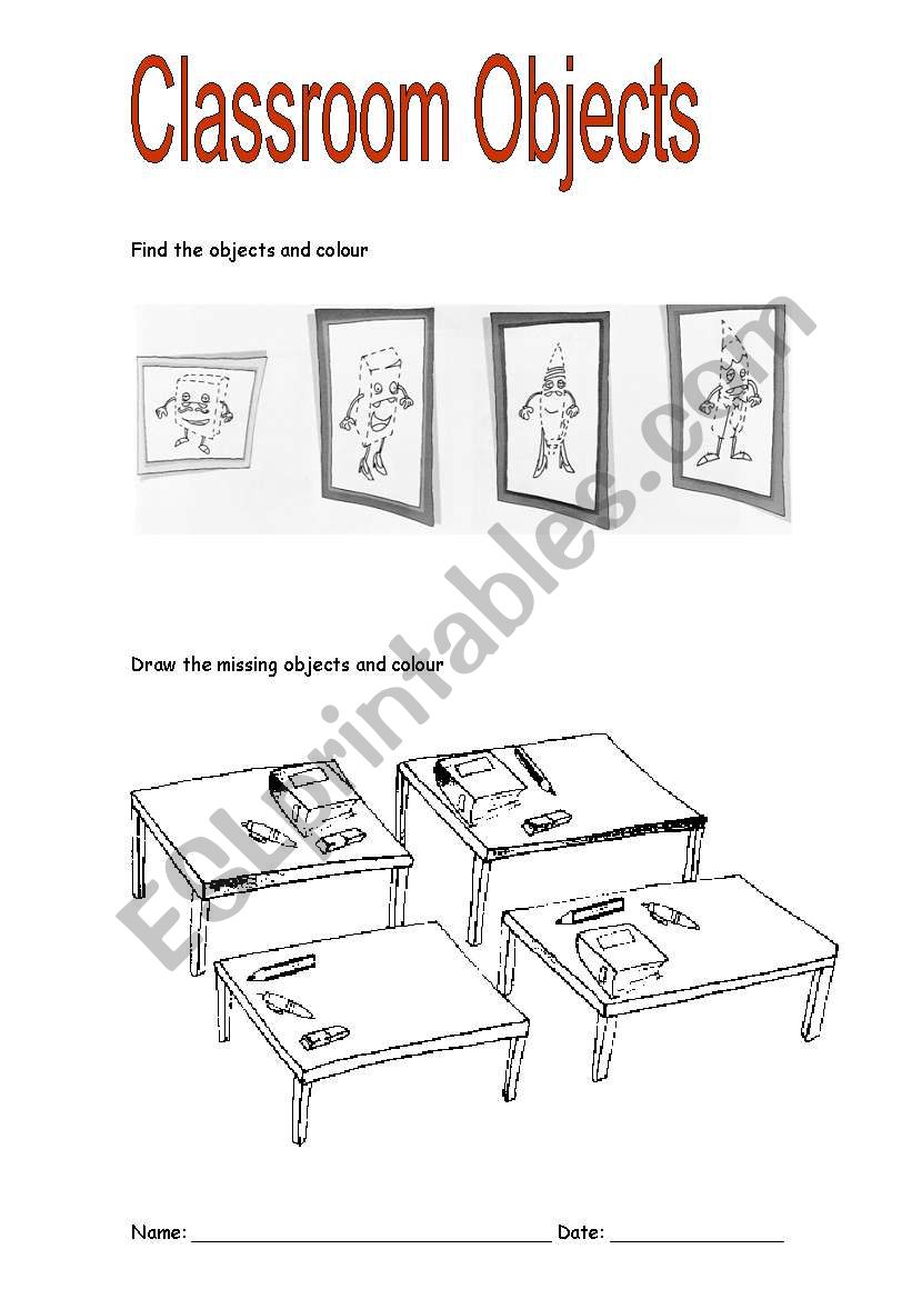 classroom objects worksheet