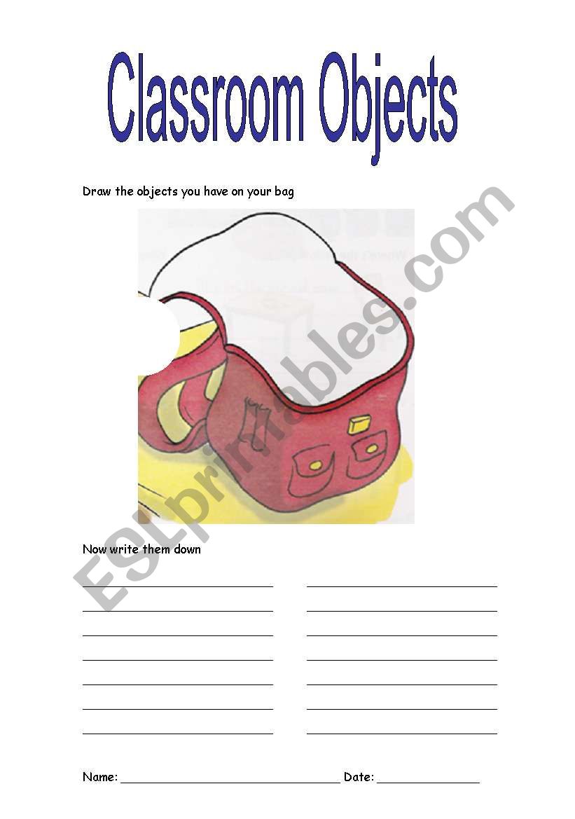 classroom objects worksheet