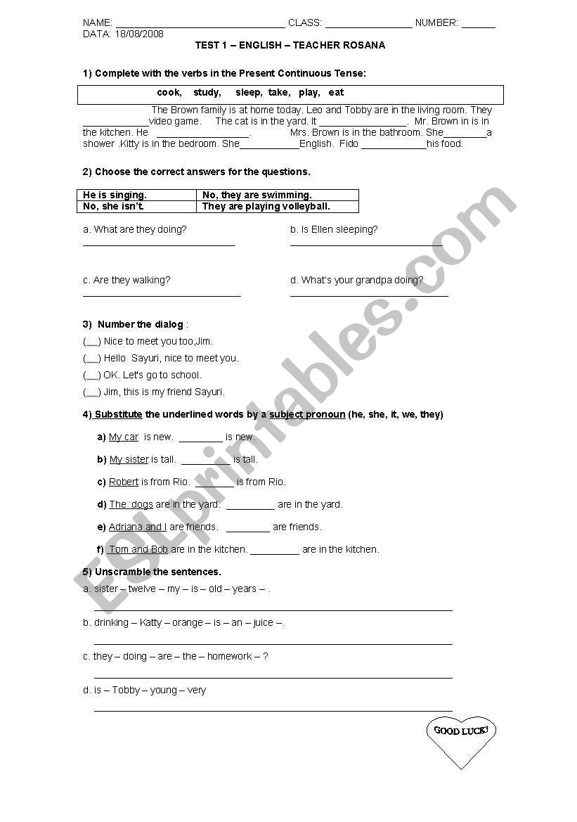 TEST - 6h worksheet