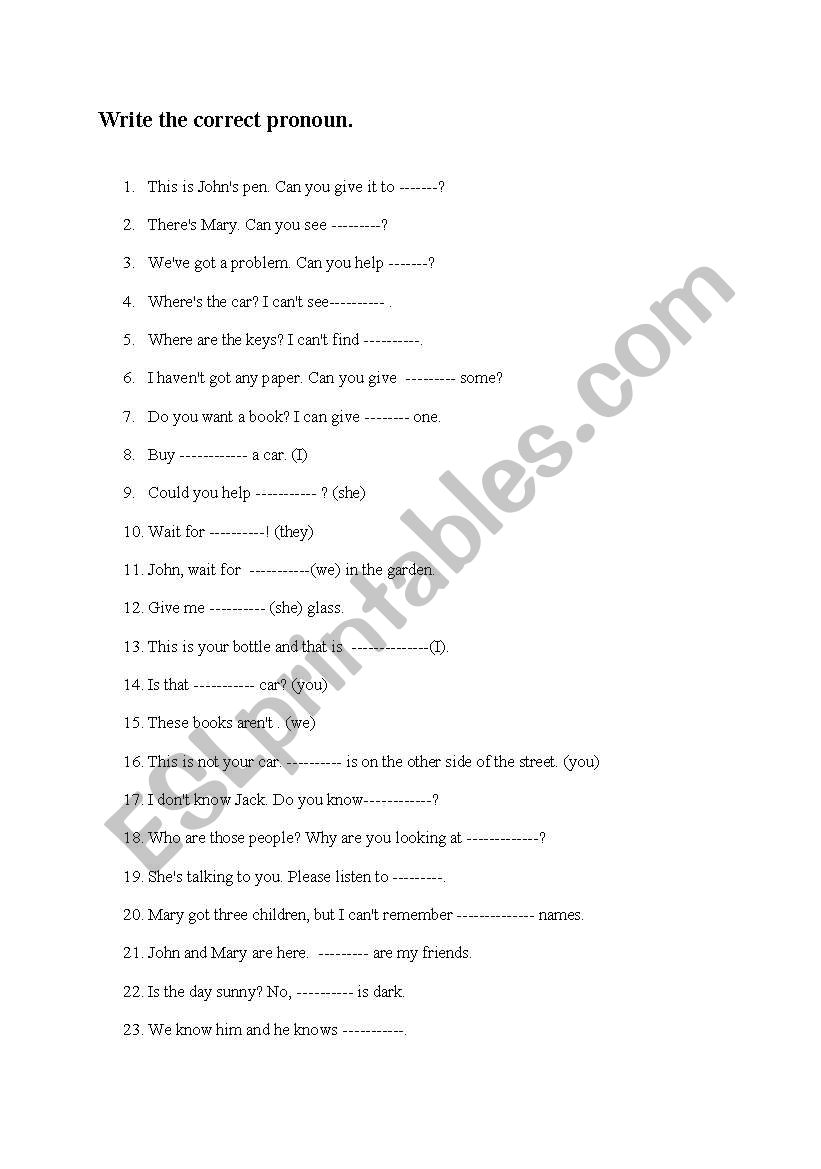 Pronouns worksheet