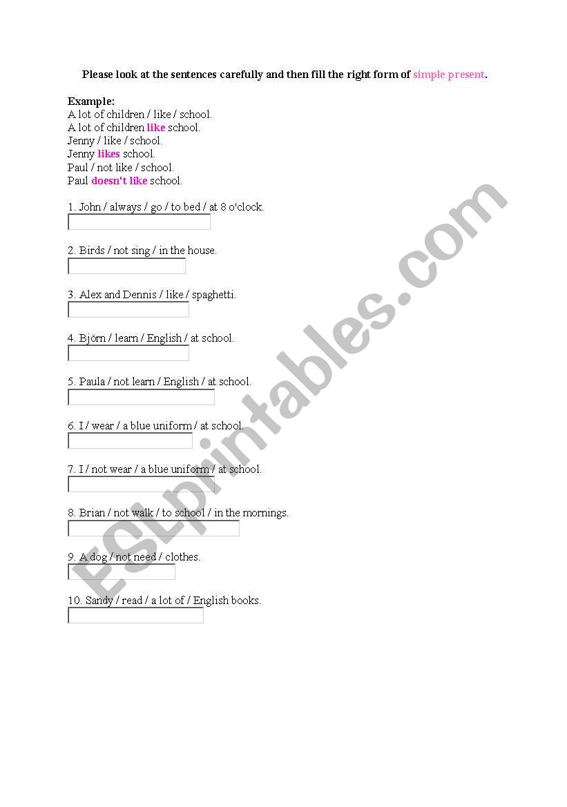 simple present worksheet