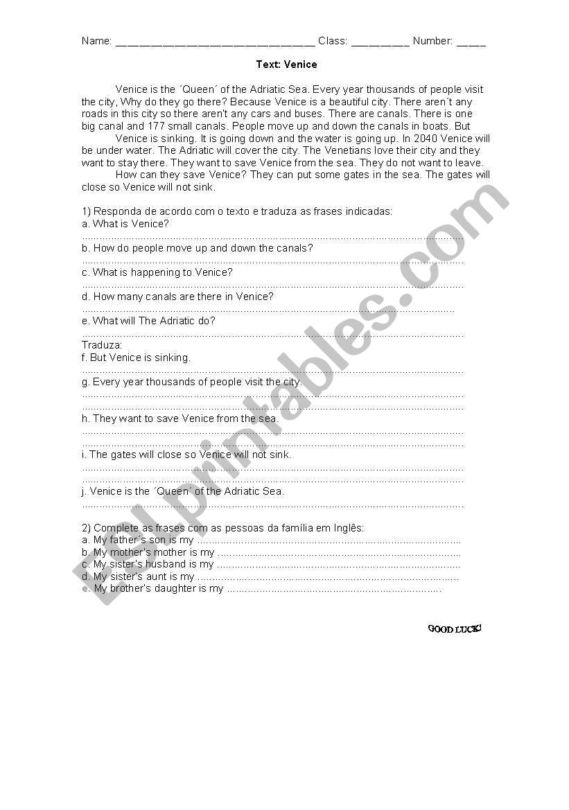 Text: Venice worksheet