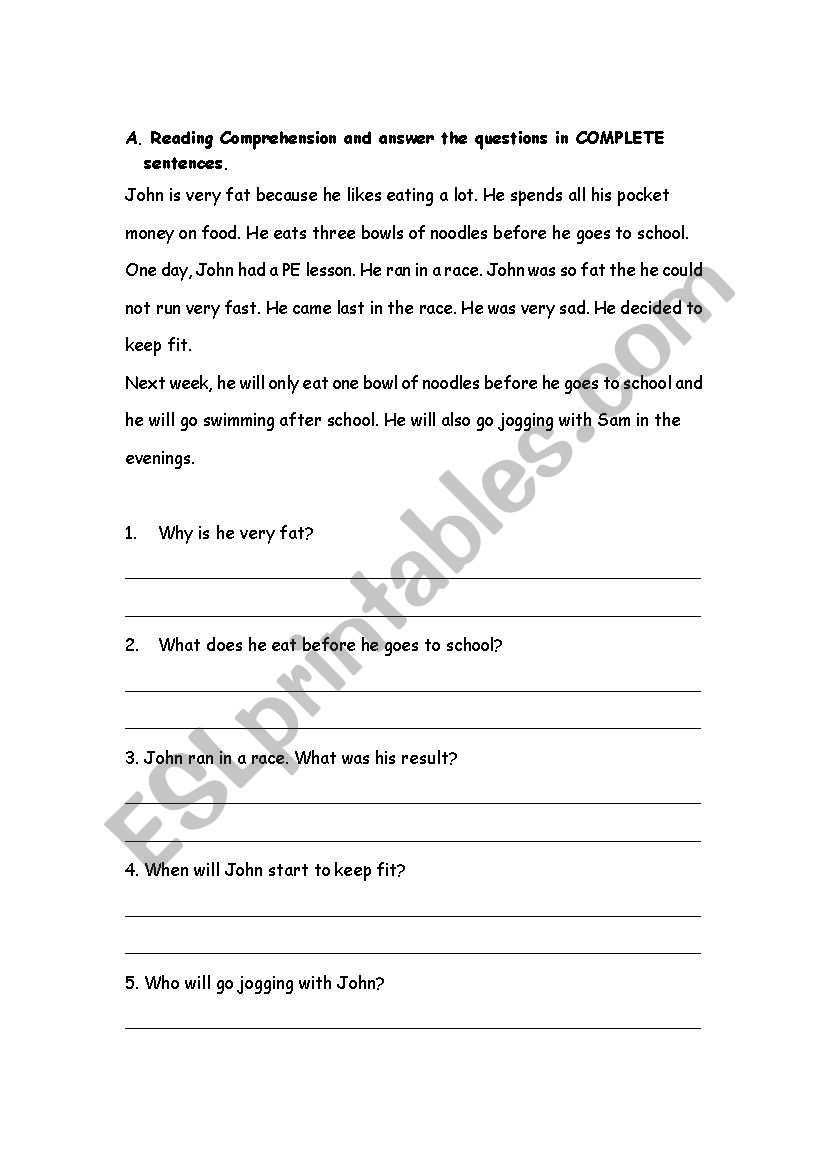 comprehension 3 worksheet