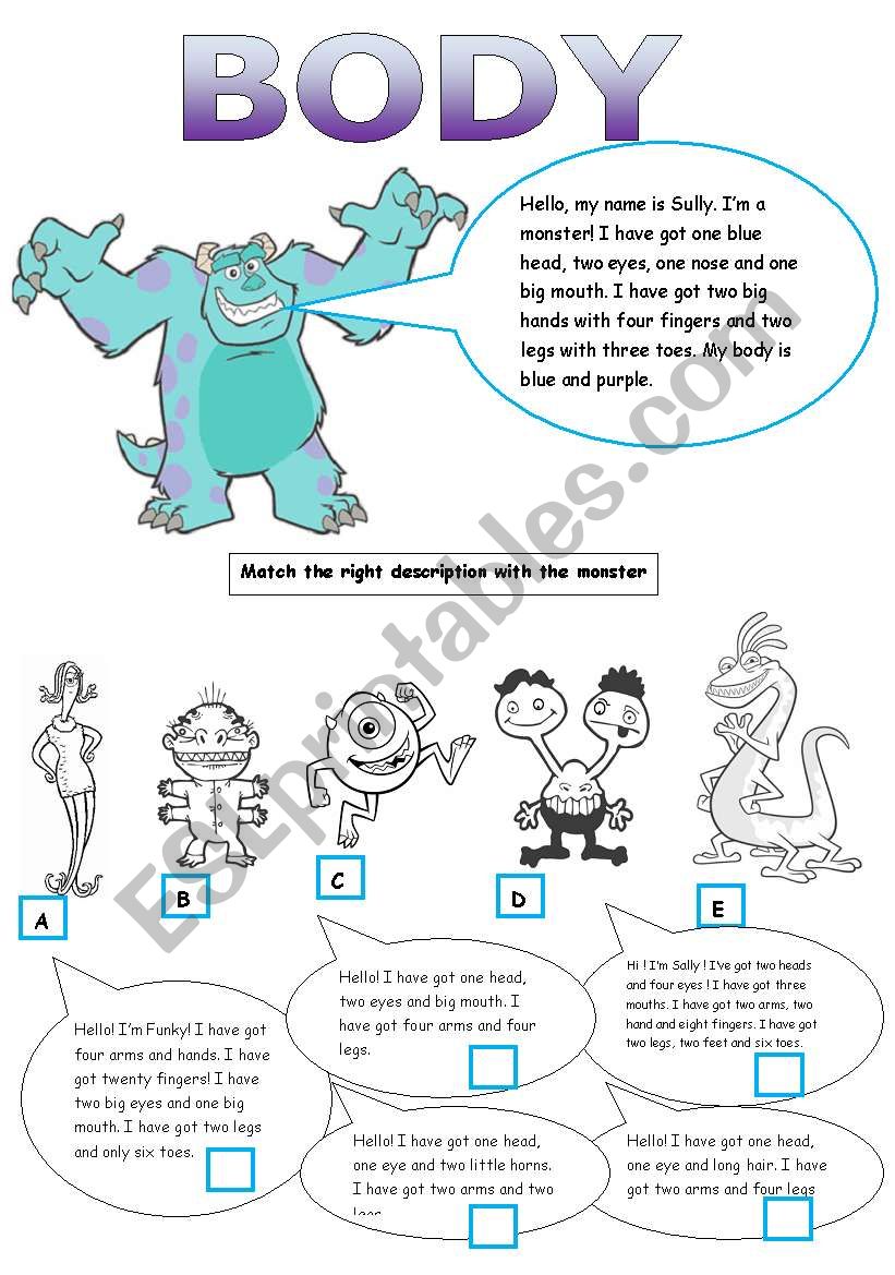 Body parts worksheet