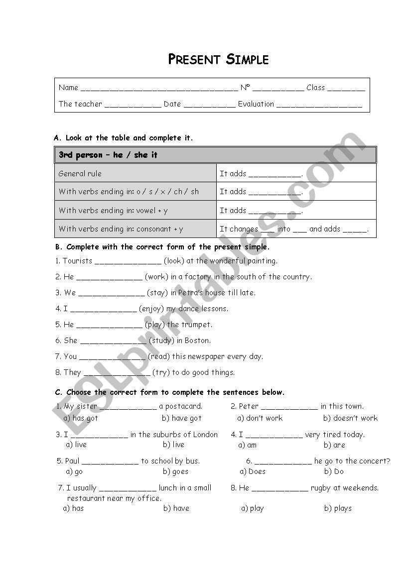 PRESENT SIMPLE worksheet