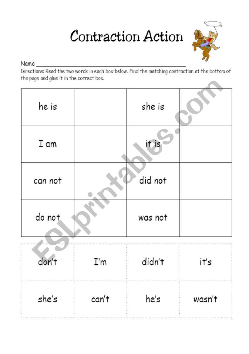 contraction - ESL worksheet by dragonkiss For Contractions Worksheet 2nd Grade