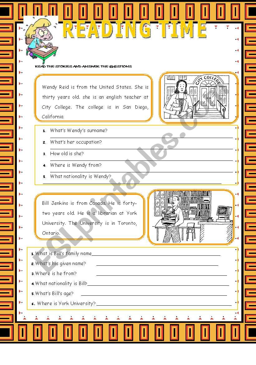 READING TIME worksheet