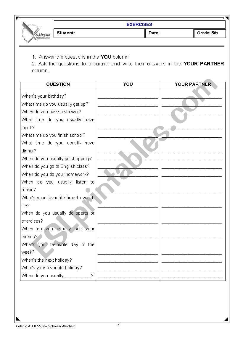 Survey worksheet