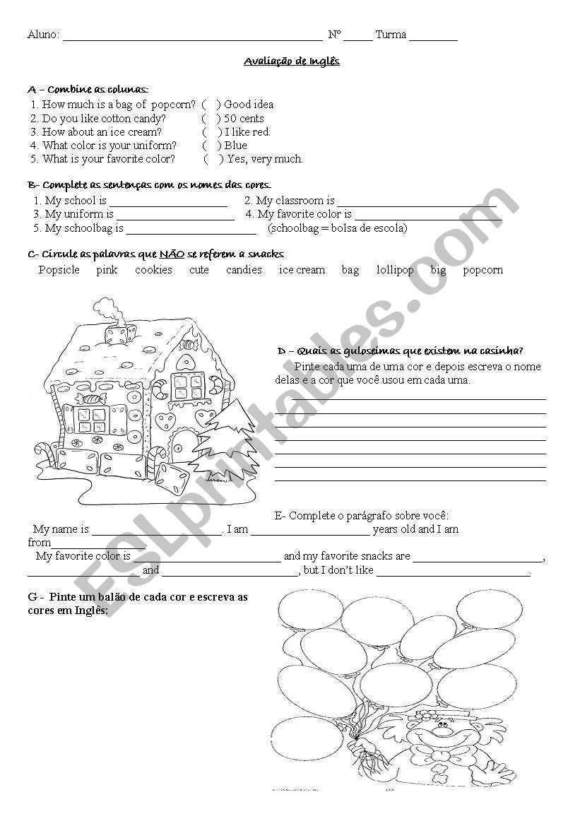 5th grade test - colors, snacks