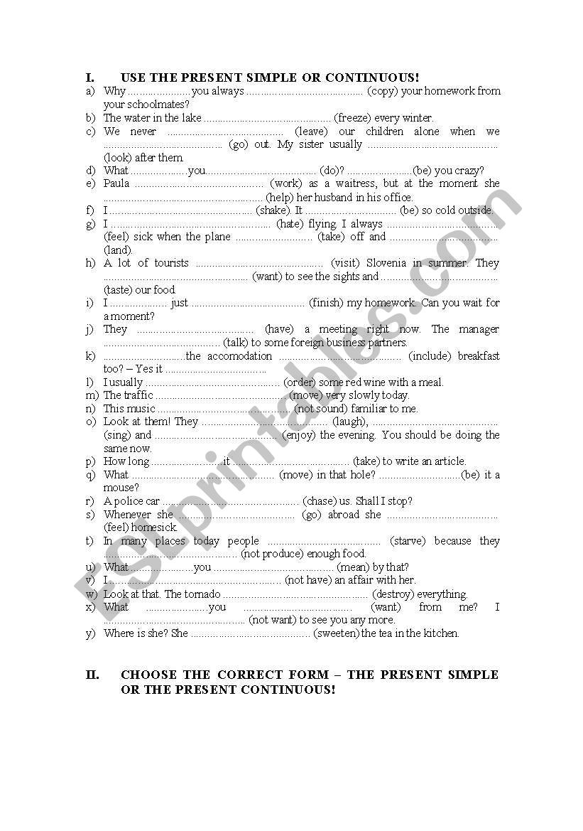 present simple or continuous worksheet