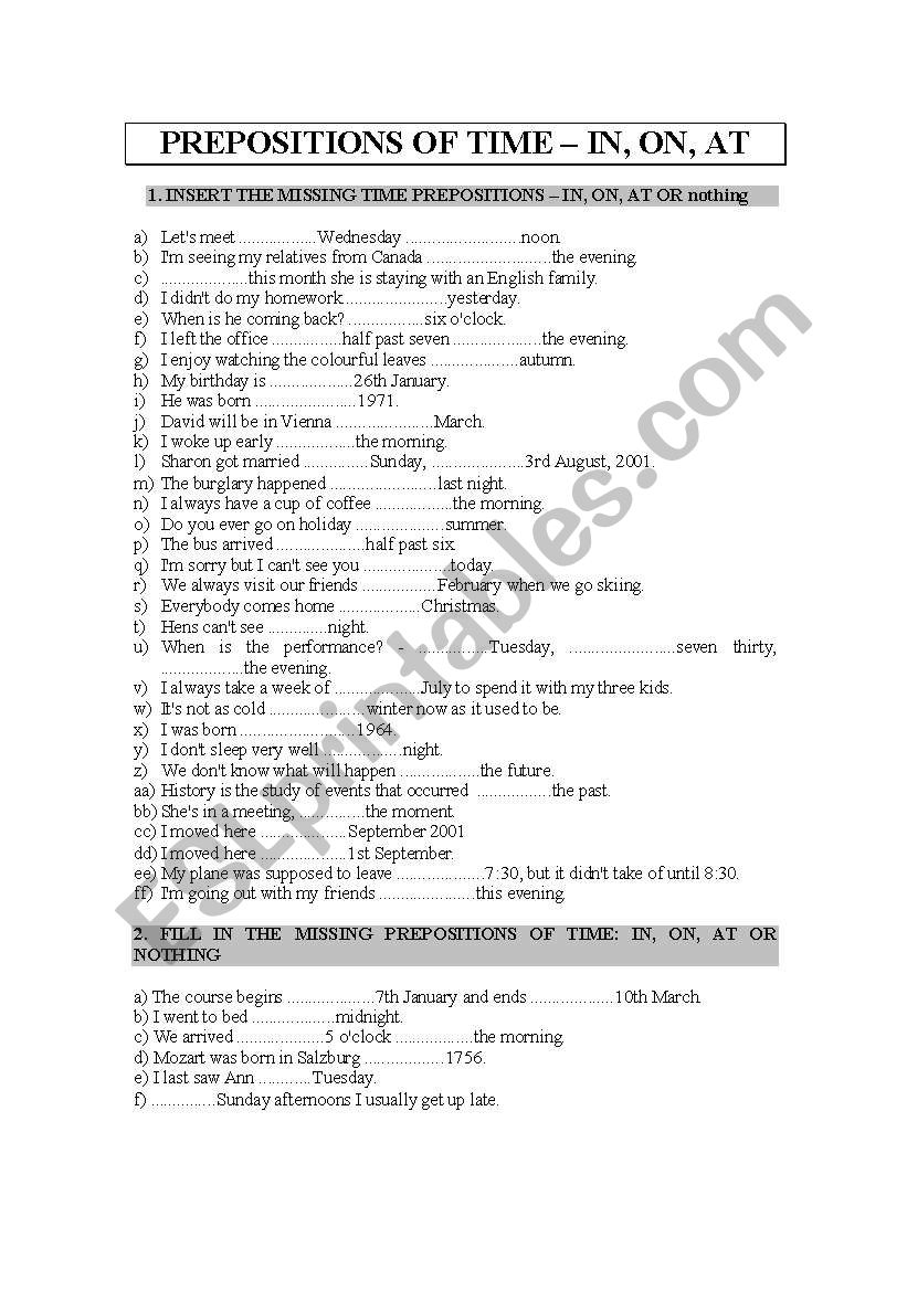PREPOSITIONS OF TIME - IN, ON, AT
