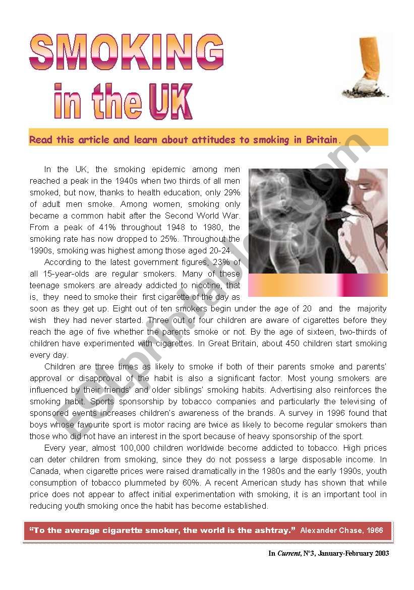 Smoking in the UK - Reading comprehension