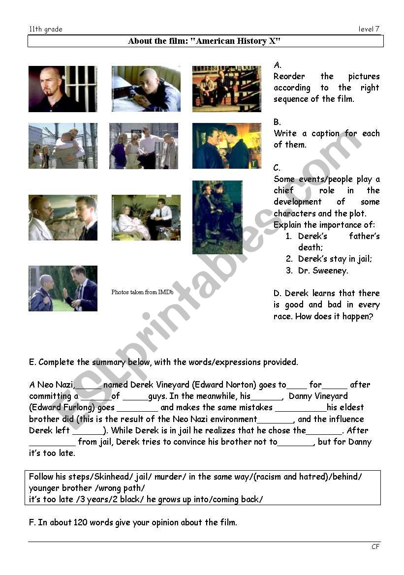 American History X worksheet