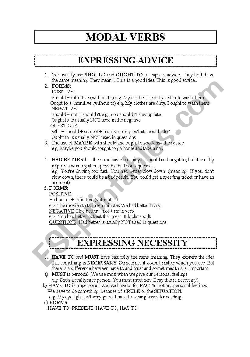 MODAL VERBS worksheet