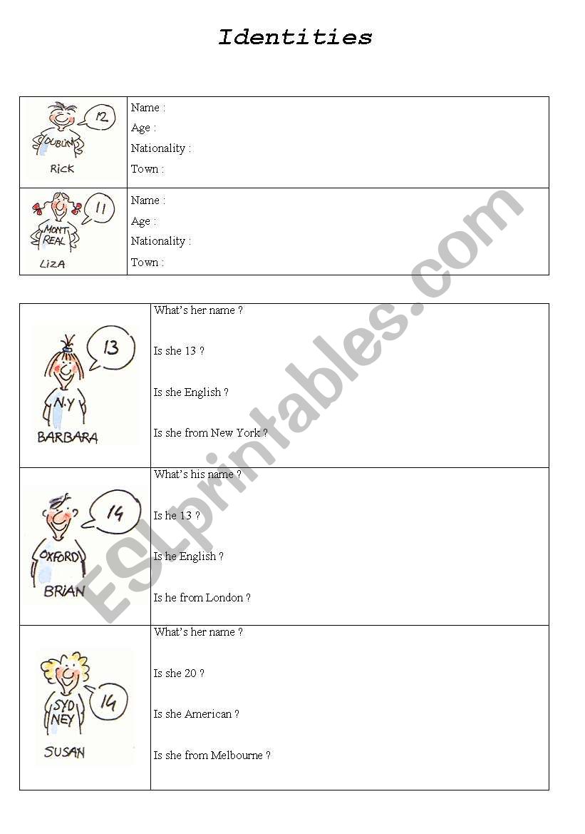 Identities worksheet