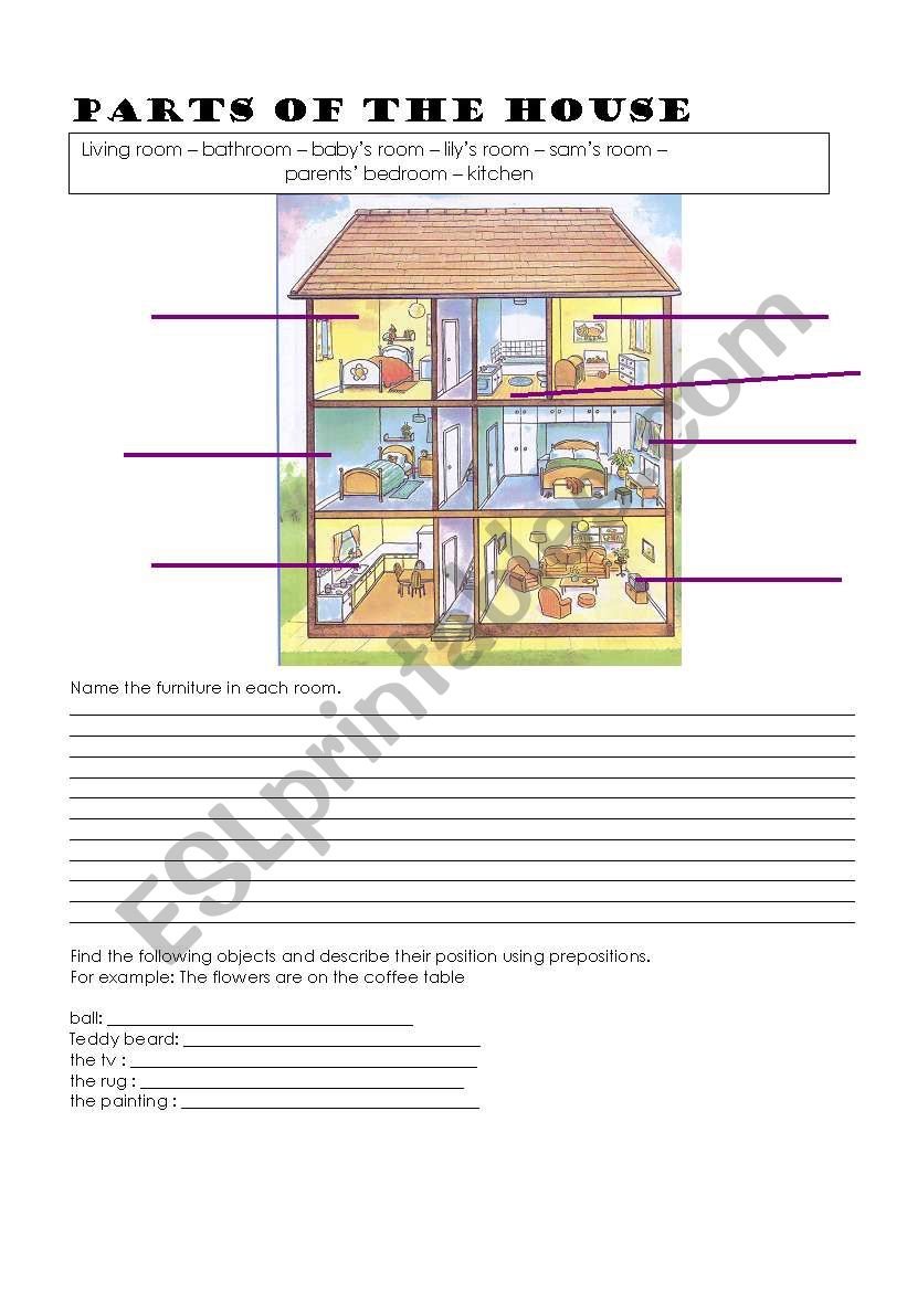parts of the house  worksheet