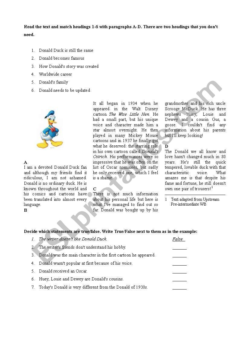 Donald Duck - reading comprehension