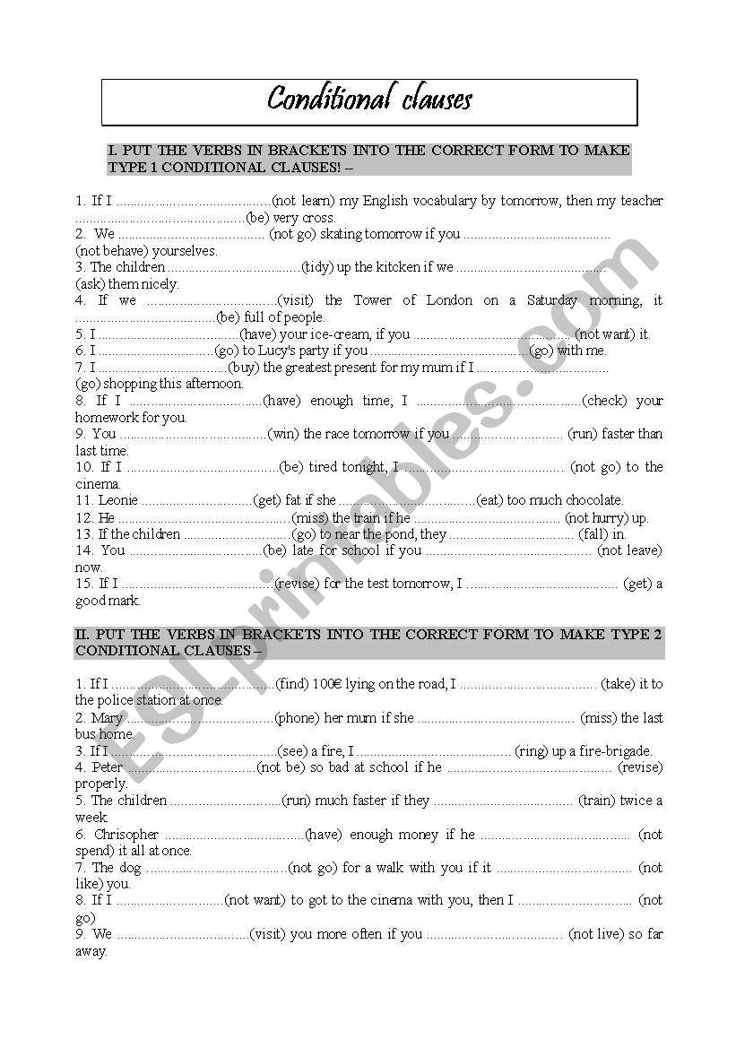 Conditional clauses worksheet