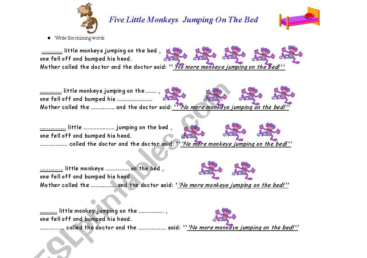 Five Little Monkeys Jumping on the Bed/ Worksheet