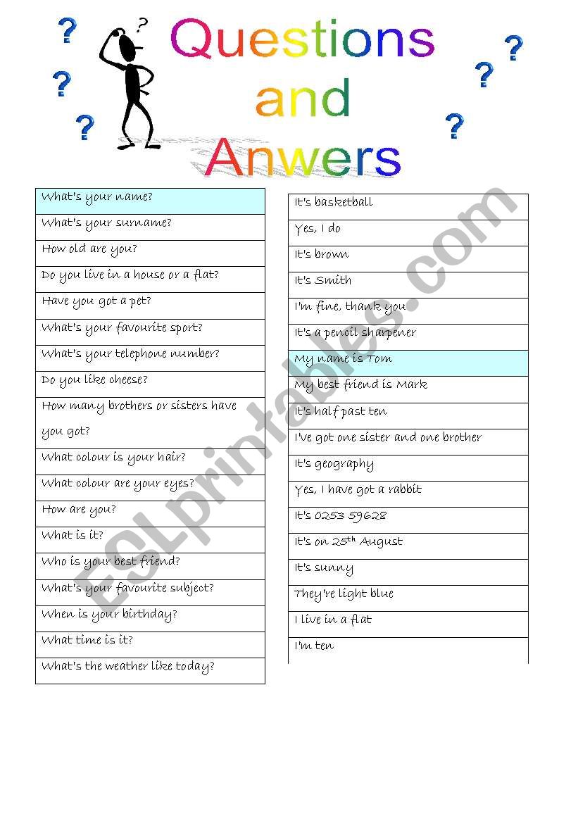 QUESTIONS AND ANSWERS worksheet