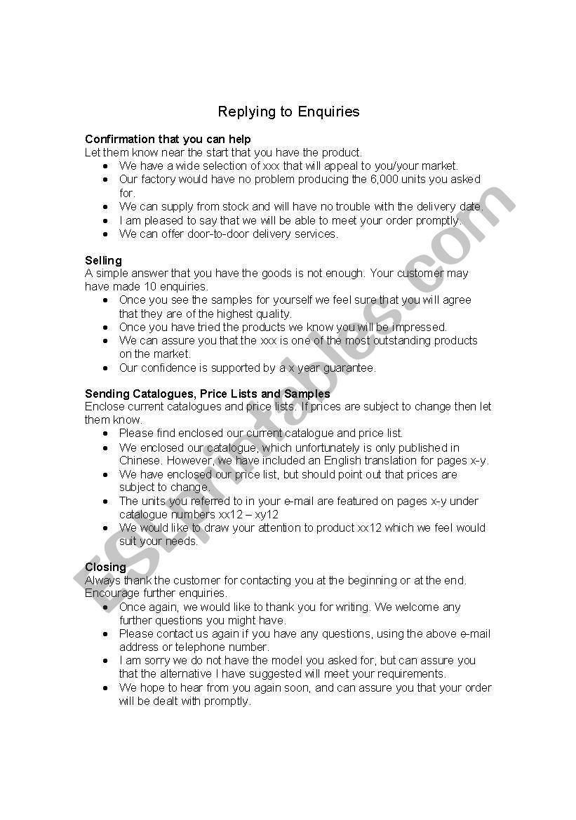 e-mail writing (replying) worksheet