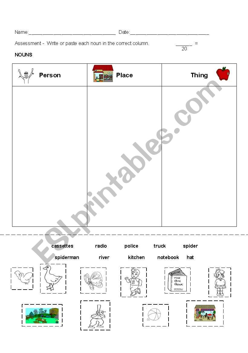 Assesment Nouns worksheet