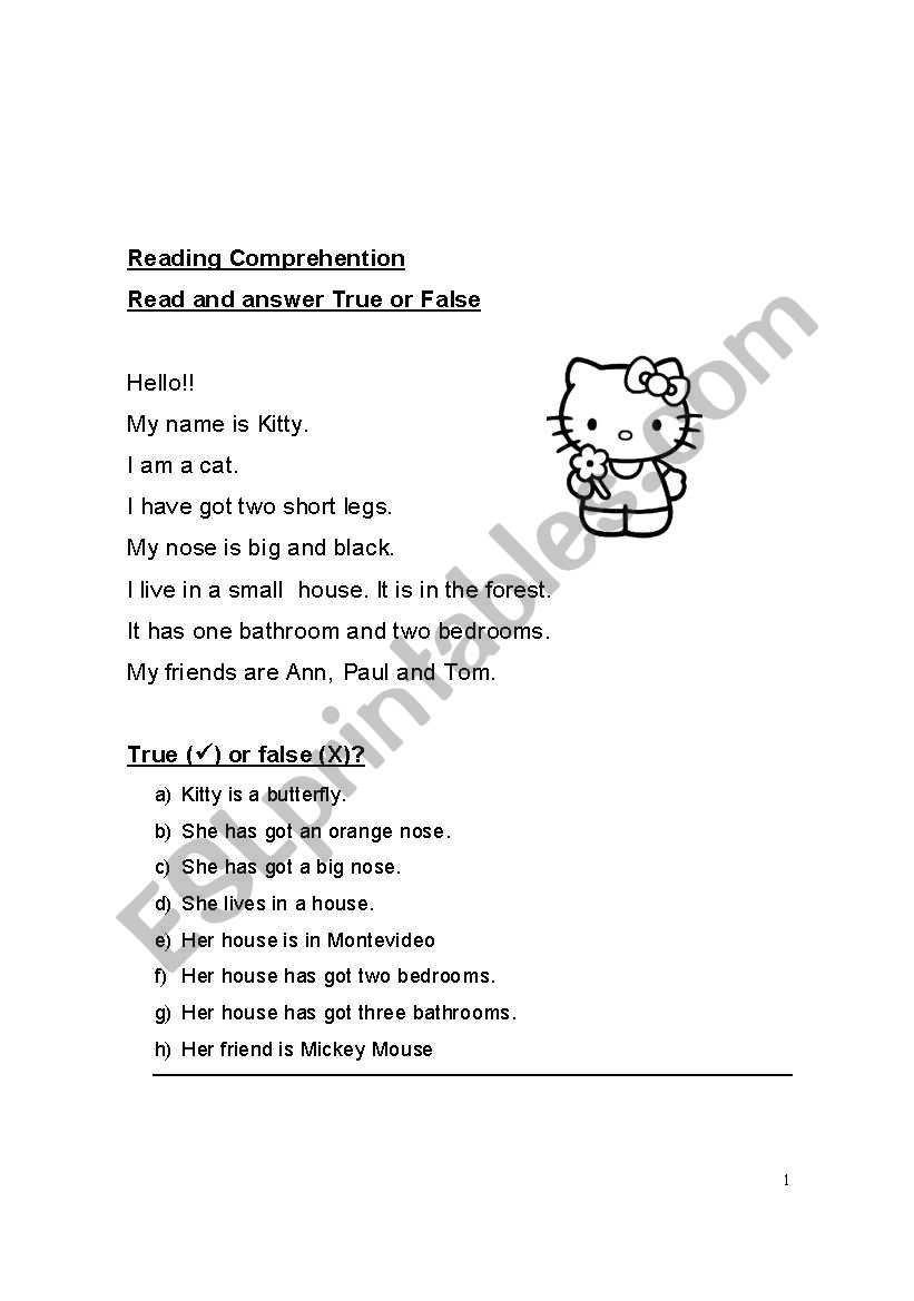 Read about Kitty worksheet