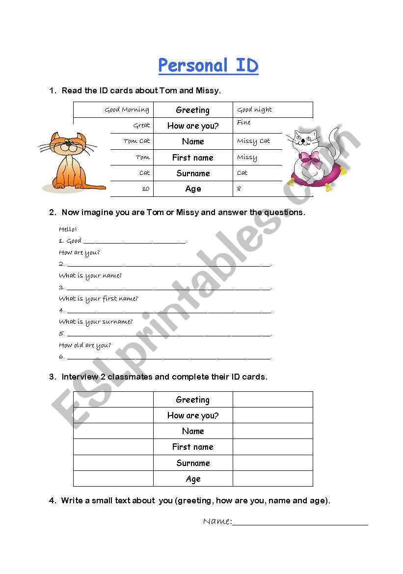 Personal ID worksheet