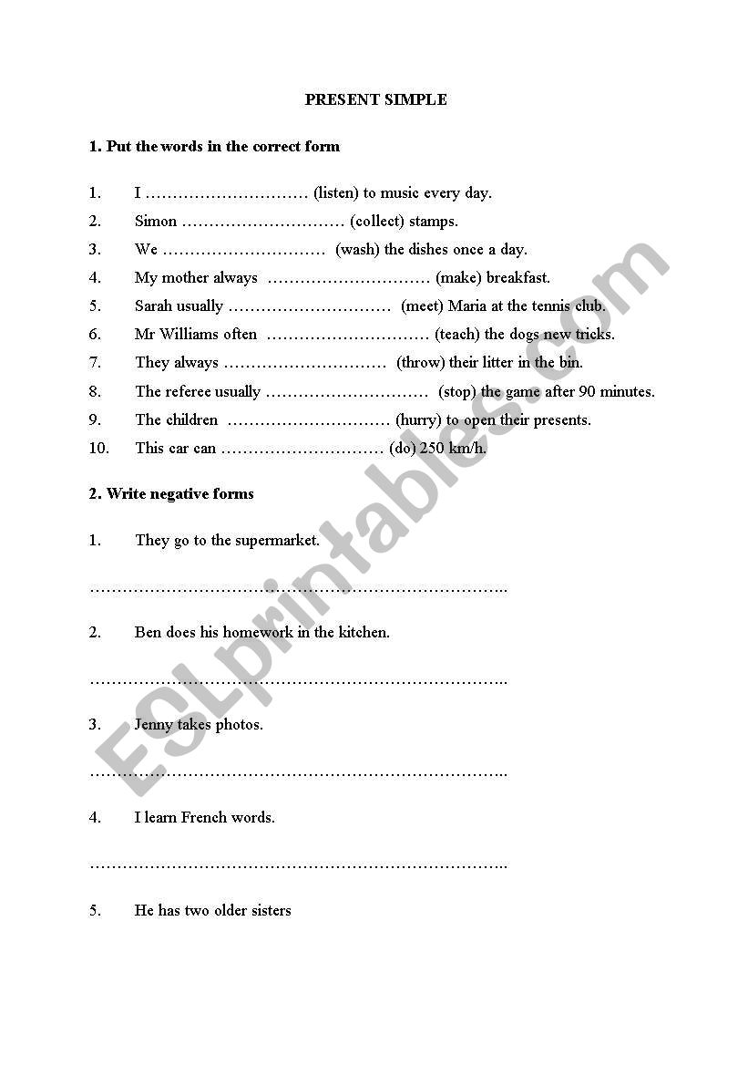 present simple worksheet