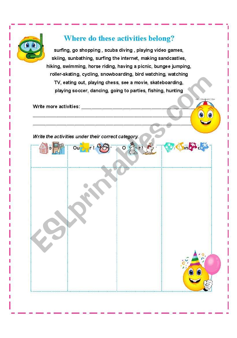 ACTIVITIES worksheet