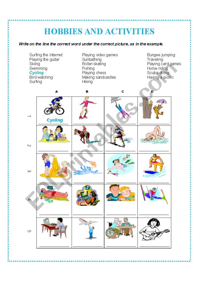 HOBBIES worksheet