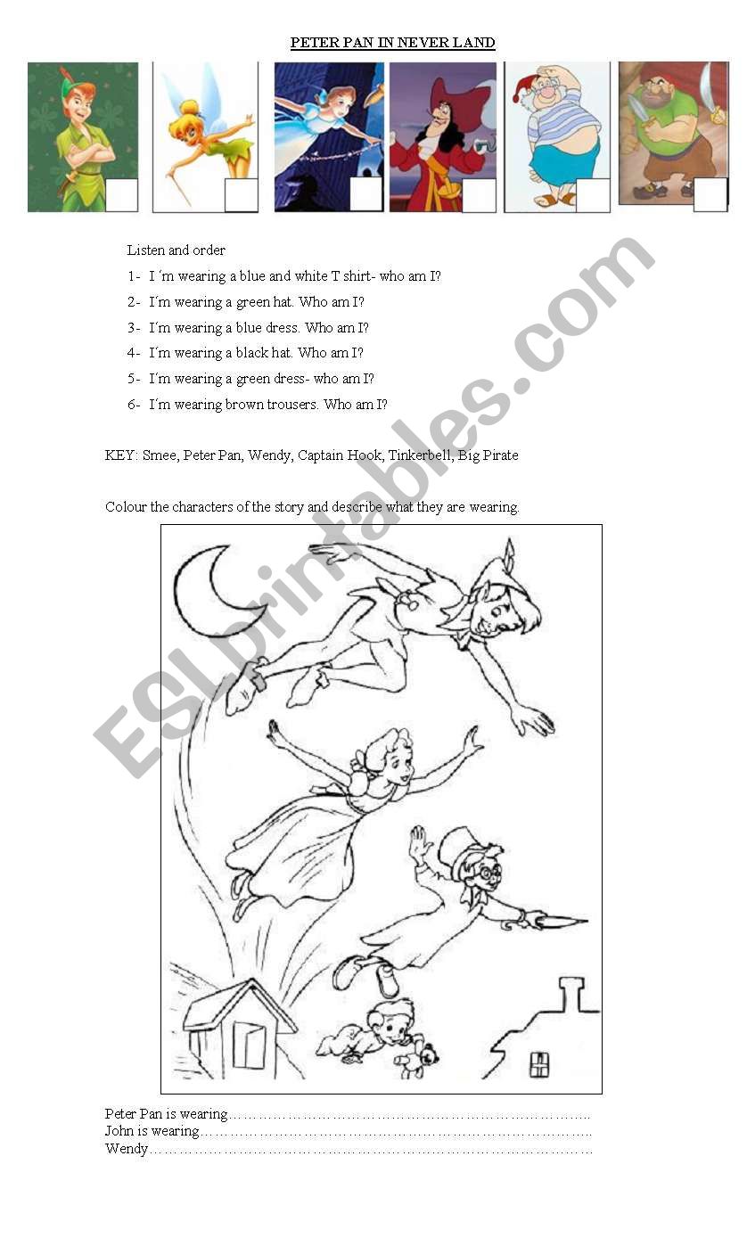 Peter Pan in Never Land worksheet