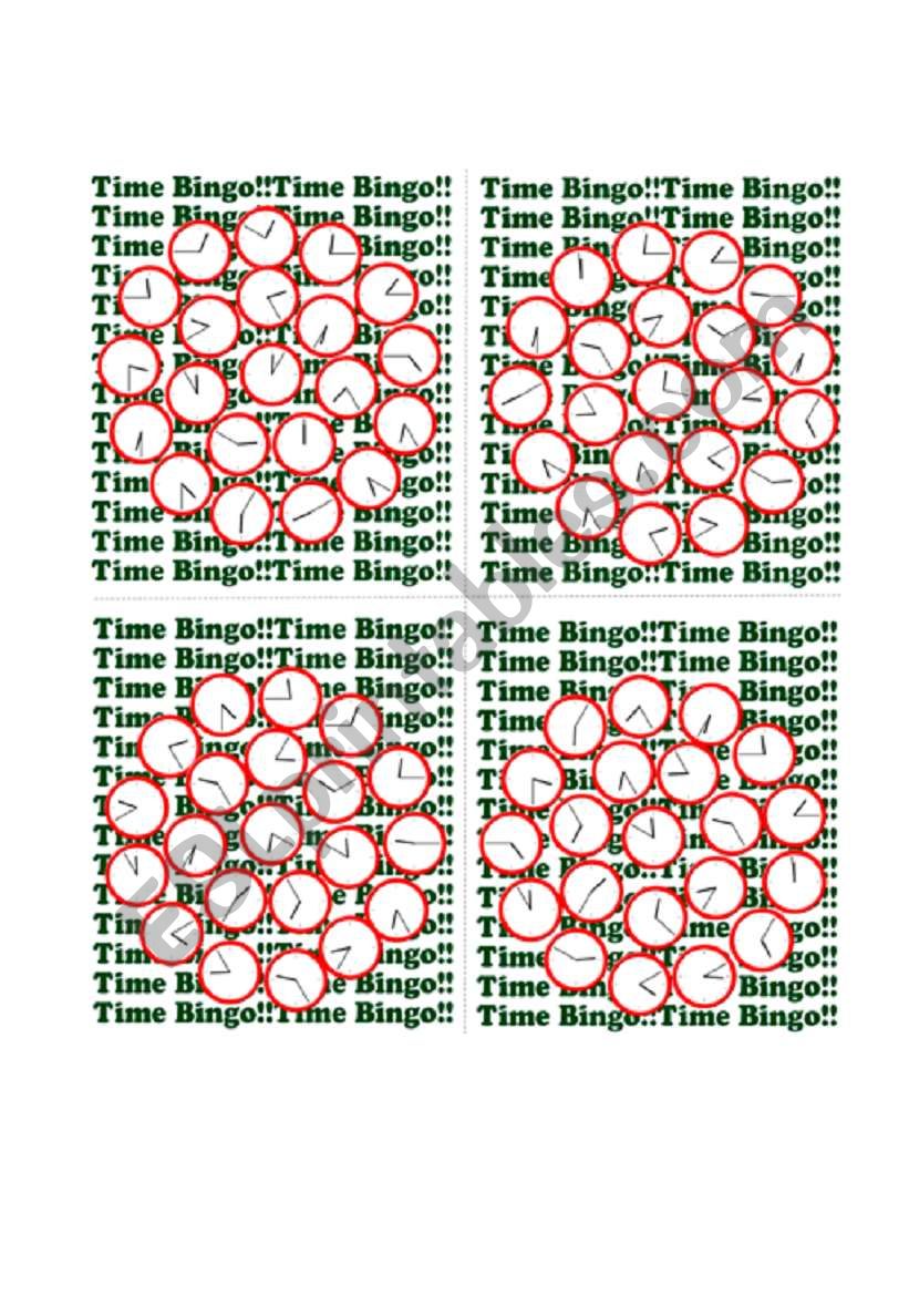 Clock Bingo worksheet