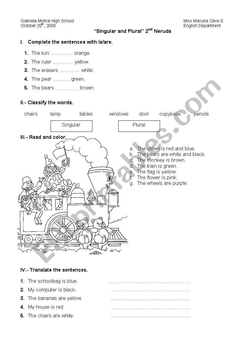 singular and plural worksheet