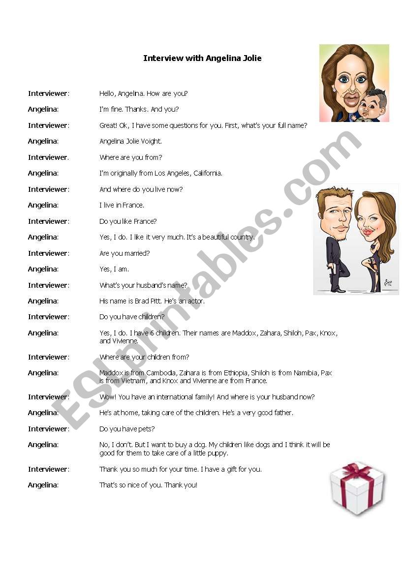 Interview with Angelina Jolie worksheet