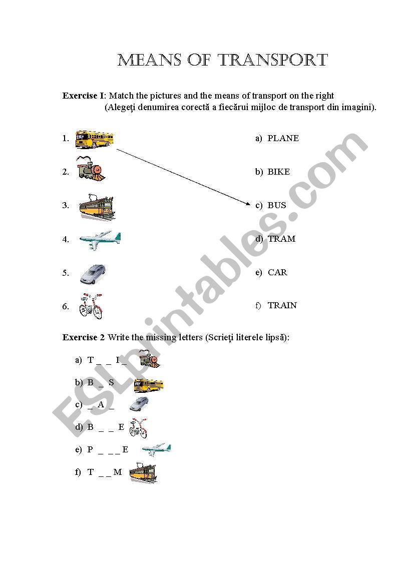 Means of transport 2 worksheet