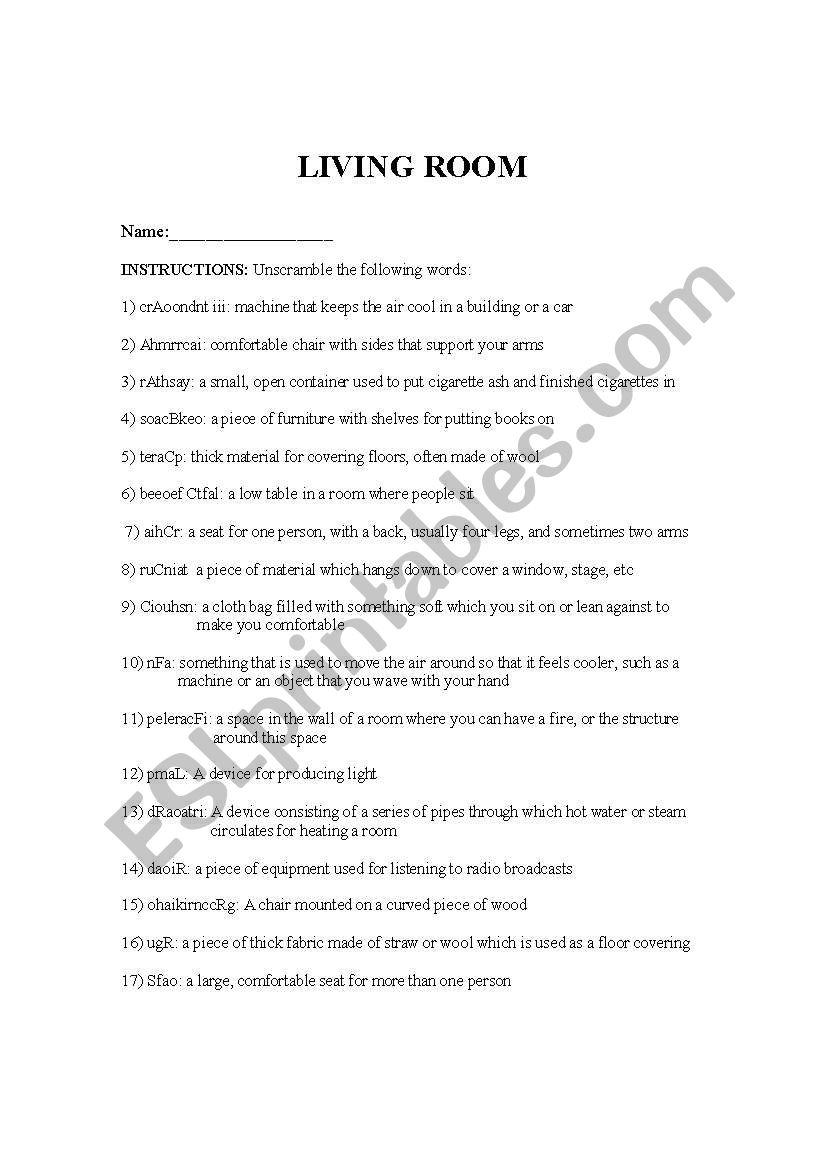 Living Room worksheet