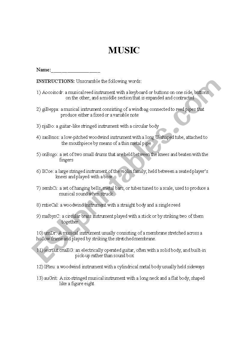 Music worksheet
