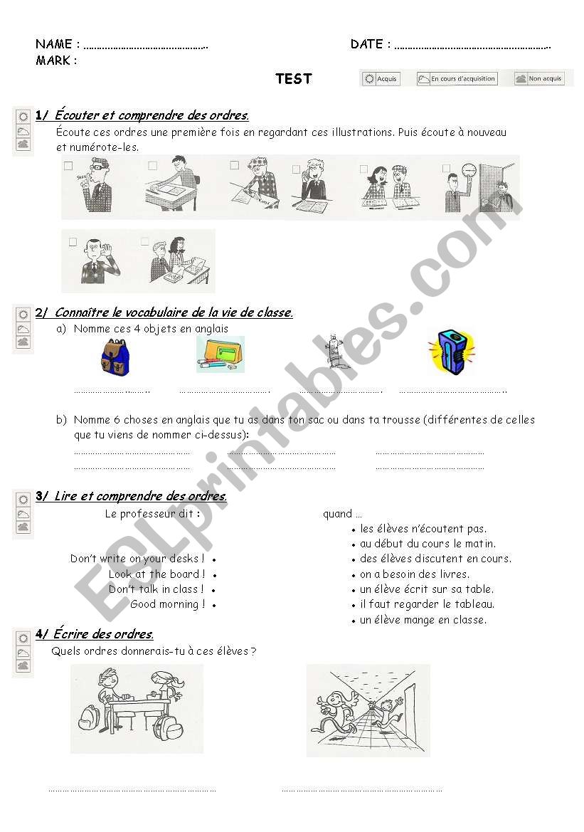 Test classroom English + imperative