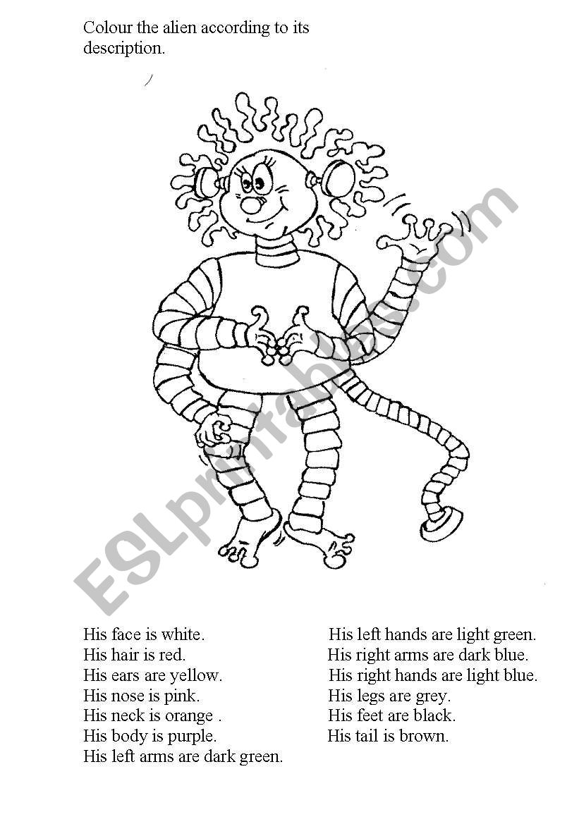 Colour the alien worksheet