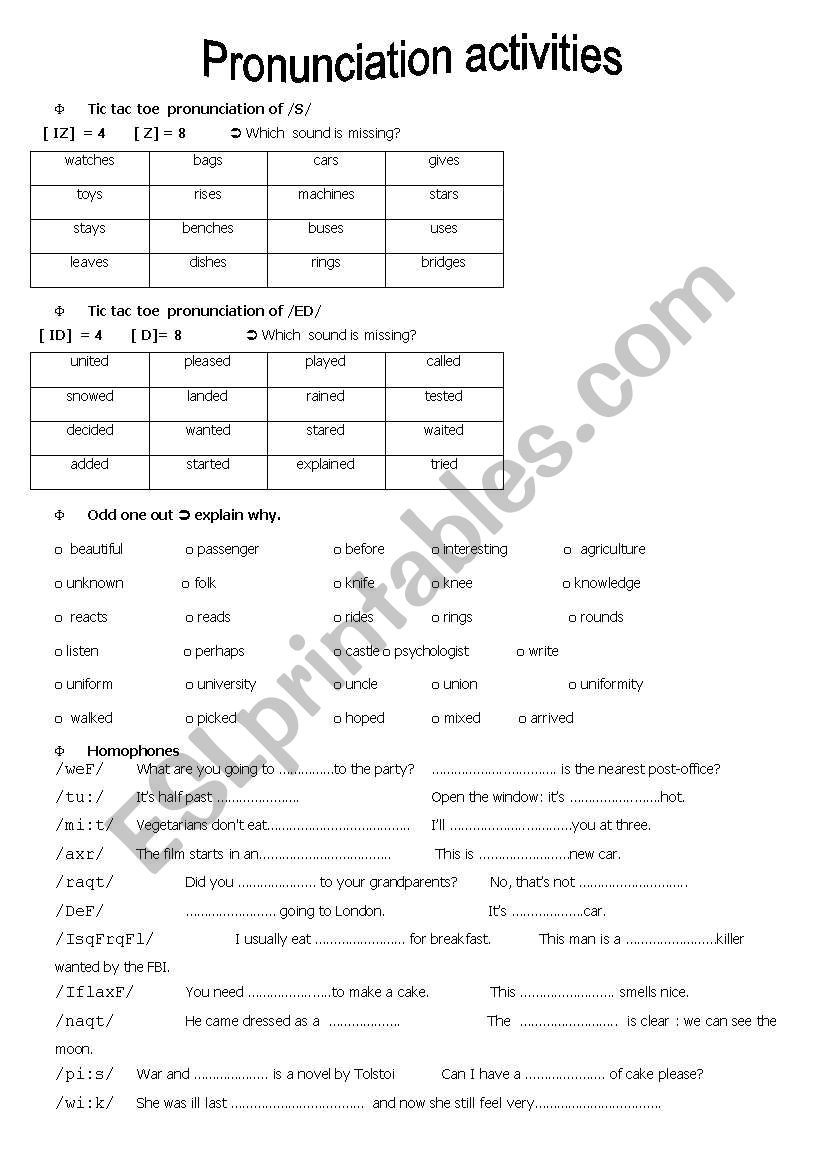 TIC TAC TOE pronunciation worksheet