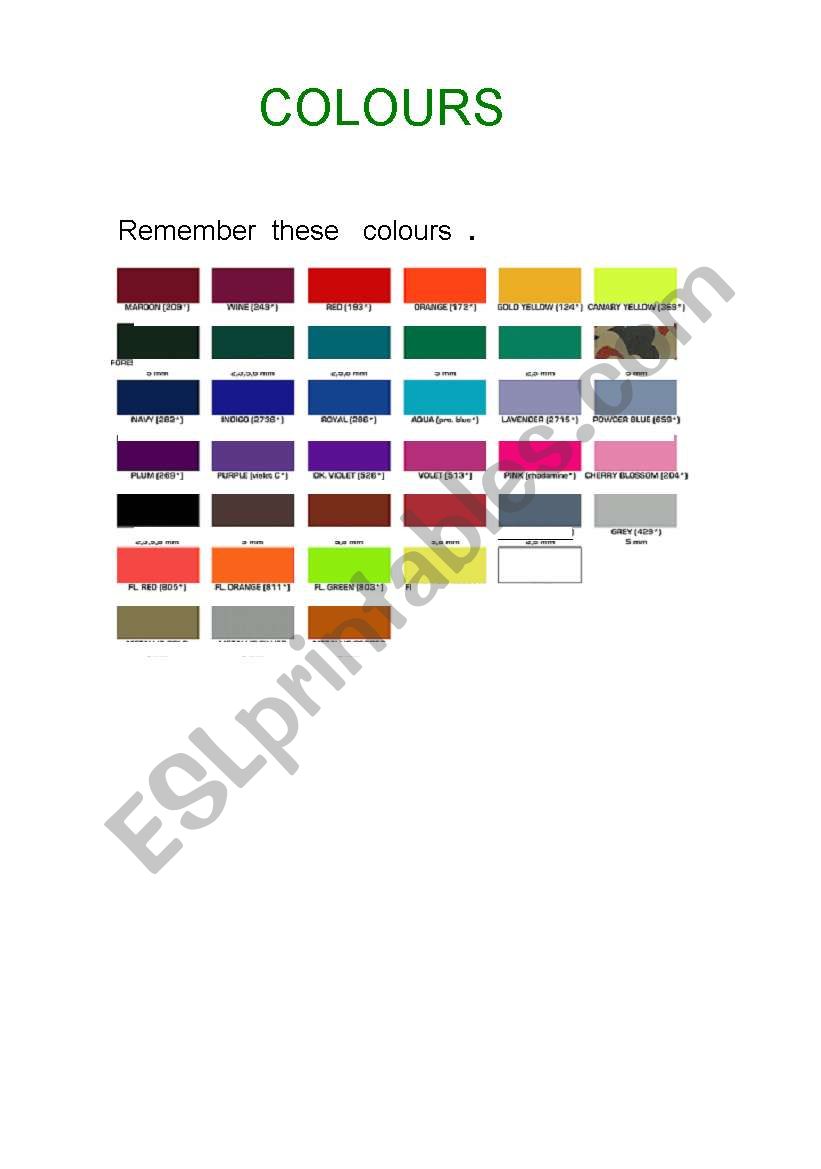 colours worksheet