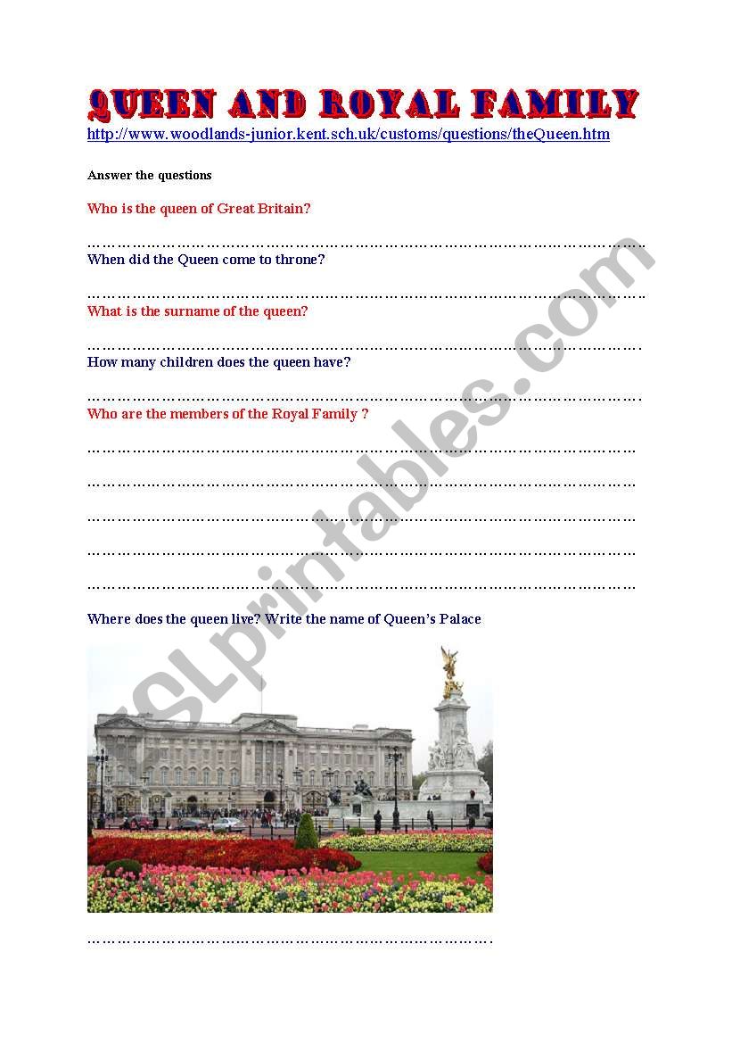 Queen and Royal Family worksheet