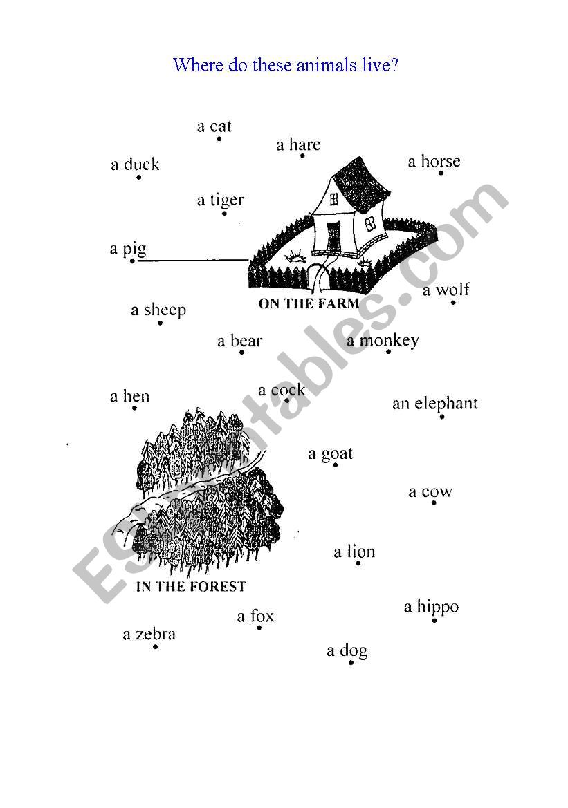 Where do these animals live? worksheet