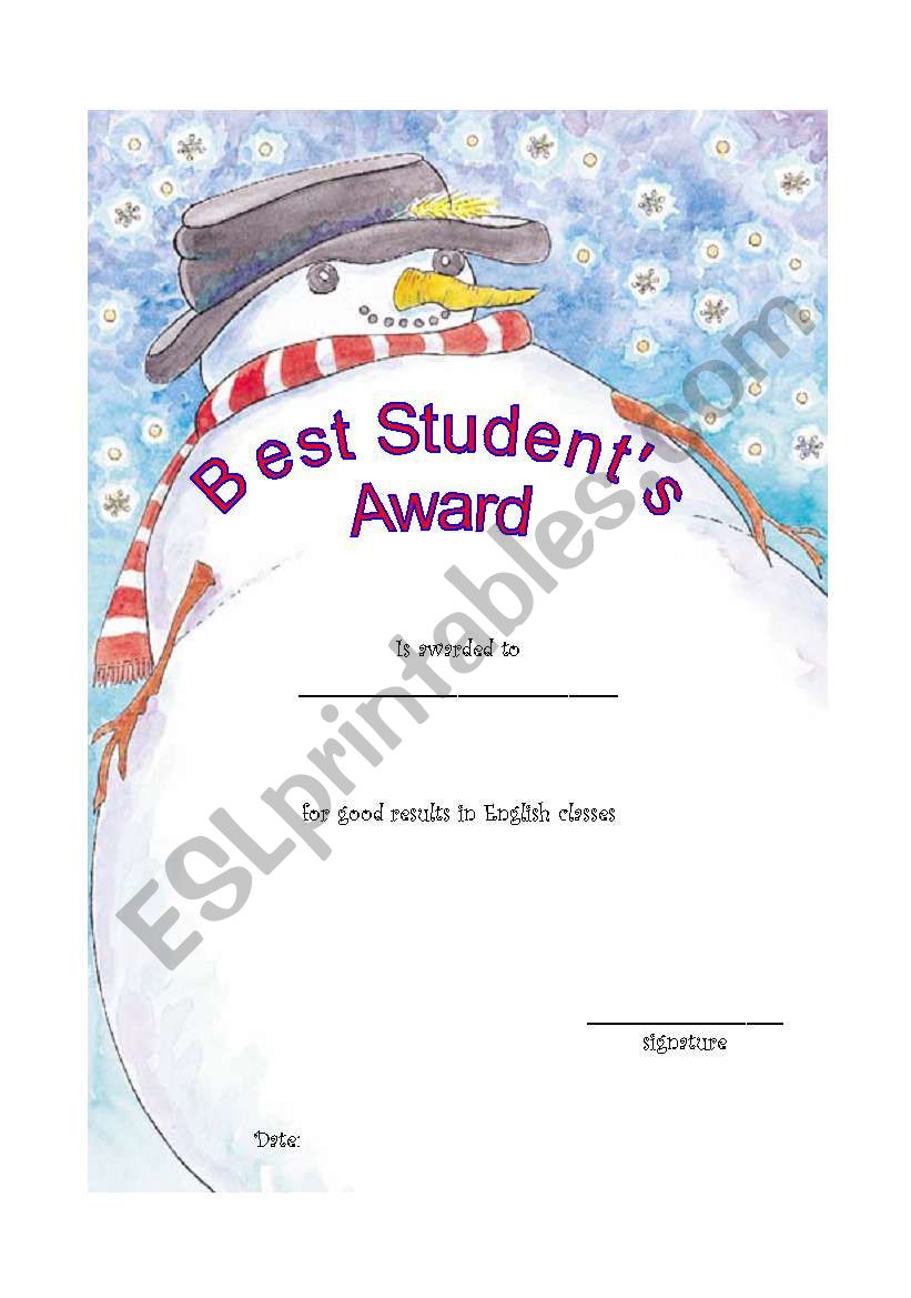 Best Student Award worksheet