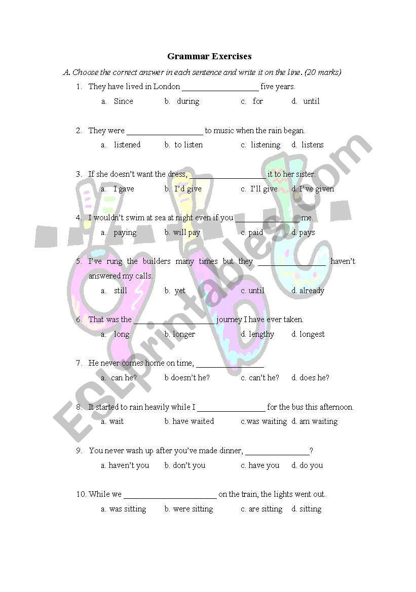 Grammar Exercises for Intermediate