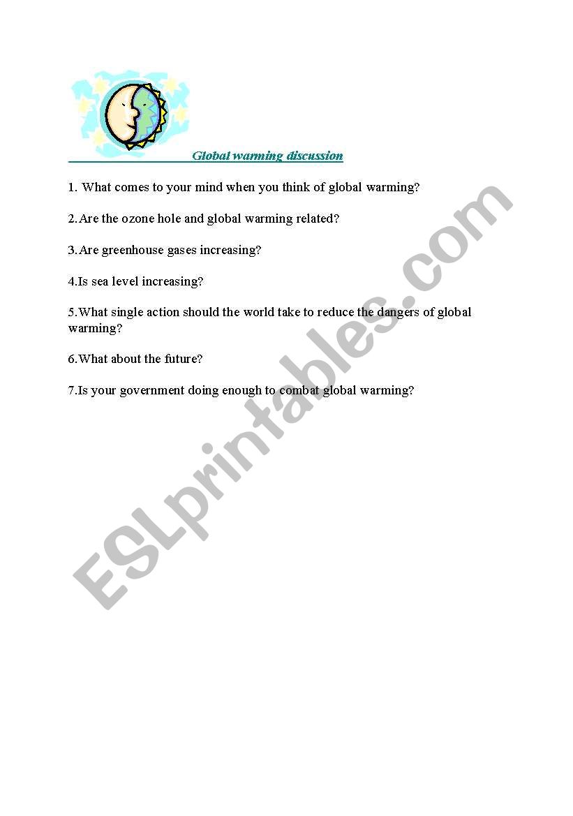Global waming discussion worksheet