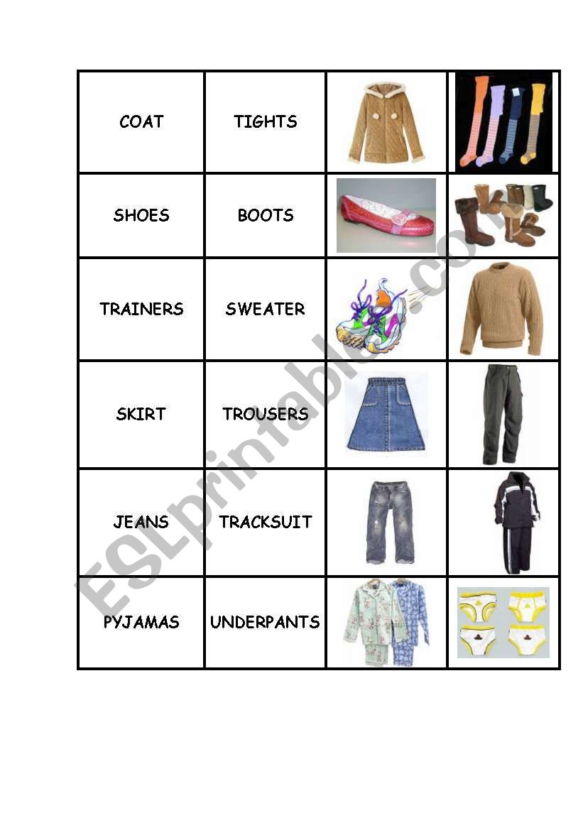 CLOTHES MEMORY GAME worksheet