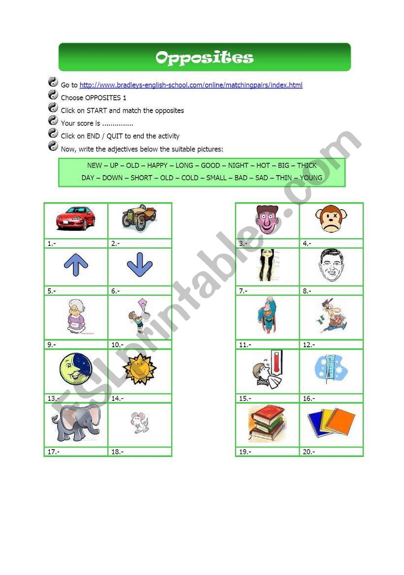 Opposites 1/4 worksheet