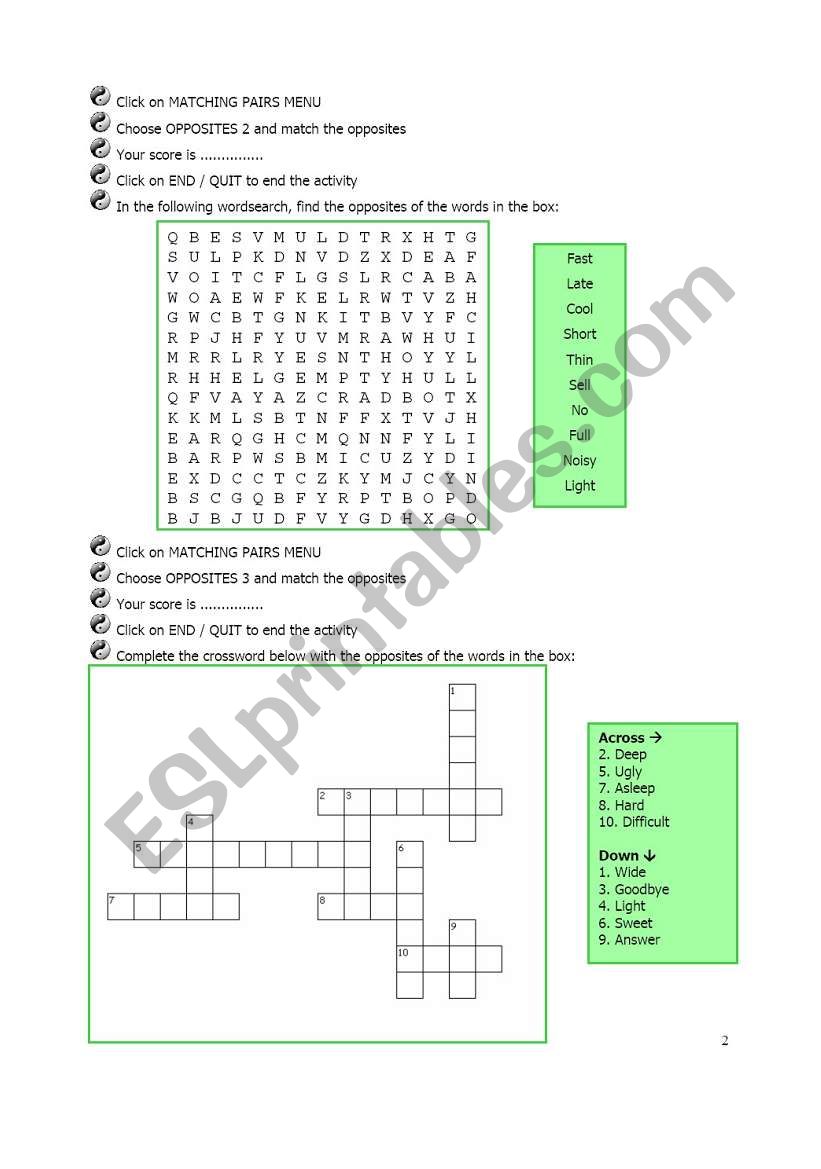 Opposites 2/4 worksheet